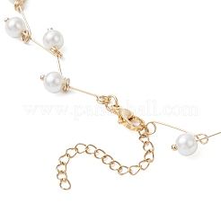 304 Edelstahl & Kunststoff Imitation Perle Gliederkette runder Anhänger Y Halsketten&nbsp;NJEW-JN05419