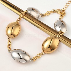 Pulseras de eslabones ovalados bicolor de acero inoxidable 304 para mujer&nbsp;BJEW-A169-12GP
