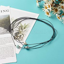 Collana con ciondolo in agata naturale sfaccettata rotonda placcata lustro di perle&nbsp;NJEW-JN03657-04