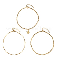 Sommerstrand 304 Edelstahl Seestern Charms 3 Schicht Fußkettchen für Frauen&nbsp;AJEW-F068-01G
