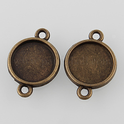 Recto-verso supports de connecteur de cabochon en alliage de style tibétain rondes plat&nbsp;TIBE-M022-03AB-NF