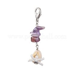 Décoration pendentif en coquillage cauris de crabe et perles de verre&nbsp;HJEW-MZ00098