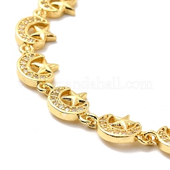 Klares Mond- und Stern-Gliederkettenarmband mit kubischem Zirkonia&nbsp;BJEW-A132-04G