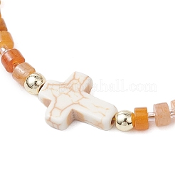 Braccialetti a maglie con perline di avventurina rossa naturale per donne e uomini&nbsp;BJEW-JB11467-05