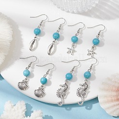 Turchese sintetico orecchini perline ciondola&nbsp;EJEW-JE05496