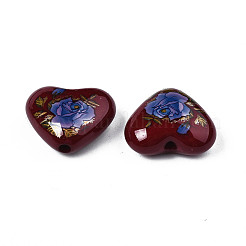 Perles cardiaques acryliques opaques de fleurs imprimés&nbsp;SACR-S305-28-L02