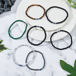 7 Stück 7 Stil natürliche gemischte Edelsteine rund & Kunststoff Böse Augen Perlen Stretch Armbänder Set&nbsp;NJEW-FI0001-15