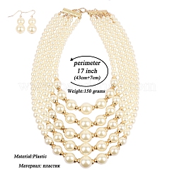 Set di collane e orecchini pendenti multistrato con perle rotonde in plastica ABS e imitazione di perle&nbsp;WGC2095-02