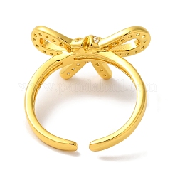 Offene Manschettenringe aus Messing mit Schleife und Mikropflaster aus klarem Zirkonia für Damen&nbsp;LS-RJEW-C098-27G