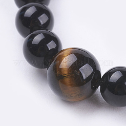 Natürliche obsidian & tiger eye wrap armbänder&nbsp;BJEW-P188-09