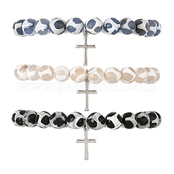 3 bracelet extensible rond en perles Dzi&nbsp;BJEW-JB14420