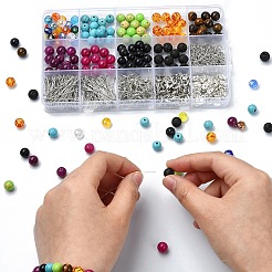 DIY-Set zur Herstellung von Halsketten und Ohrringen aus natürlichen und synthetischen gemischten Edelsteinen&nbsp;DIY-YW0008-59