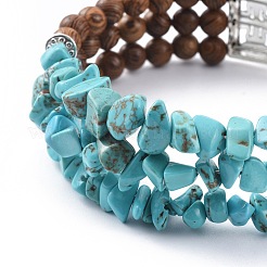 Braccialetti avvolgenti con perline sintetiche turchesi (tinte) a tre anelli&nbsp;BJEW-JB04657-03