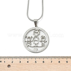 Bague en acier inoxydable 201 avec strass et pendentif familial pour cadeau de fête des mères&nbsp;NJEW-P327-04P-A