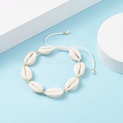 Braccialetto di perline intrecciate con conchiglia di ciprea naturale per donna&nbsp;BJEW-TA00044-01
