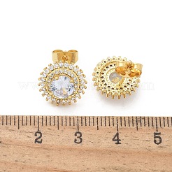 Orecchini a bottone in ottone con zirconi chiari e micro pavè&nbsp;EJEW-C139-01G