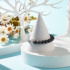 Pulsera elástica con cuentas redondas de roca de lava natural y howlita sintética con huella de aleación&nbsp;BJEW-JB07843
