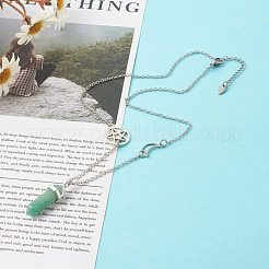 Collana con ciondolo avventurina verde naturale sfaccettata a proiettile&nbsp;NJEW-JN03601-05