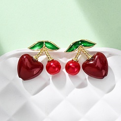 Boucles d'oreilles à tige en laiton cerise et perles en plastique ABS&nbsp;EJEW-U062-04A-G