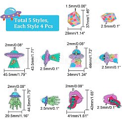 20 pièces 5 pendentifs acryliques colorés de thème extraterrestre de style&nbsp;FIND-CA0006-56