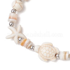 Bracciali elastici per donna con perline di conchiglie d'acqua dolce naturali a forma di stella marina e tartaruga&nbsp;BJEW-JB11922-02