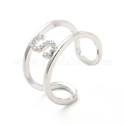 Bague de manchette ouverte avec lettre initiale en zircone cubique transparente&nbsp;RJEW-A012-01P-S
