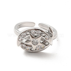 Anillo abierto de luna y estrella con circonita cúbica transparente&nbsp;RJEW-C055-03P