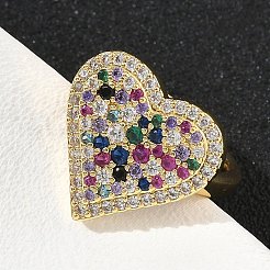 Anillos de puño con micro pavé de circonita cúbica en forma de corazón de latón para mujer&nbsp;RJEW-A069-12G-04