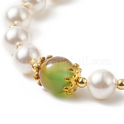Braccialetto elasticizzato con perline rotonde in agata di pavone naturale tinta e perle di conchiglia&nbsp;BJEW-TA00233