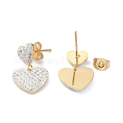 Pendientes de botón de acero inoxidable 304 con baño de iones (IP) en forma de corazón&nbsp;EJEW-P191-02G