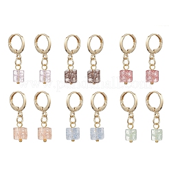 6 Paar Creolen aus Messing mit Crackle-Glas&nbsp;EJEW-JE06616