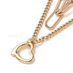 Placcatura sotto vuoto pvd acciaio inossidabile 304 doppia catena collana multistrato con ciondolo a cuore per donna&nbsp;STAS-E155-22G