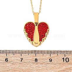 Collar con colgante de alas que se abre con rhinestone de arcilla polimérica de acero inoxidable 304 para mujer&nbsp;NJEW-Z065-14G-01