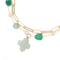 Mehrlagige Armbänder aus natürlichen grünen Achatperlen&nbsp;BJEW-JB12217-01