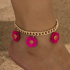 Bracelets de cheville à chaîne torsadée en alliage à triple fleur rose foncé pour femmes&nbsp;FS-WGF82CC-01