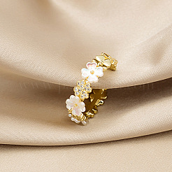 Manschettenringe aus Messing mit Blumen-Mikropflaster und klarem Zirkonia für Damen&nbsp;FS-WG9A424-01