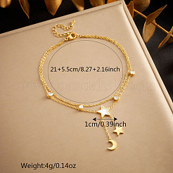 Bracelets de cheville double couche en acier inoxydable 304 avec coquillage naturel et strass en cristal pour femmes&nbsp;FS-WGA3011-02