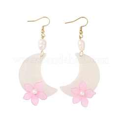 Natürlicher Muschelmond mit Blumen-Ohrhängern&nbsp;EJEW-JE06759