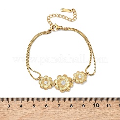 Pulseras de eslabones de margaritas con circonita cúbica transparente micropavé de acero inoxidable 304&nbsp;BJEW-F533-01B-G