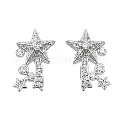 Boucles d'oreilles en laiton micro pave étoile zircone cubique transparente&nbsp;EJEW-B134-01