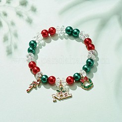 Pulsera elástica con cuentas de perlas acrílicas y amuletos de aleación esmaltada&nbsp;BJEW-JB08292