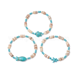 3 bracelet extensible en perles de coquillages d'eau douce naturels&nbsp;BJEW-JB11804