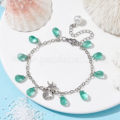 Legierungs-Seestern-Jakobsmuschel-Muschelform mit tropfenförmigen Charm-Armbändern aus Glas&nbsp;BJEW-JB09983-02