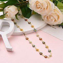 Colliers chaîne à maillons en émail fleur en laiton doré&nbsp;X-NJEW-JN03171-01