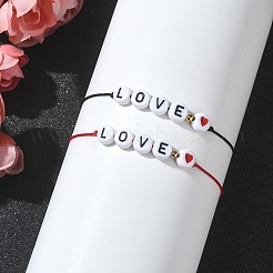 2 Stück 2-farbiges „Hear Love“-Armbandset aus Acryl mit geflochtenen Perlen&nbsp;BJEW-JB09849