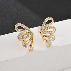 Latón micro pave aretes de circonita cúbica transparente&nbsp;EJEW-B131-04G