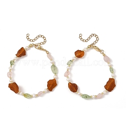 Bracelets en pépites d'ambre naturel brut et de quartz rose et perles de culture d'eau douce&nbsp;BJEW-JB14288