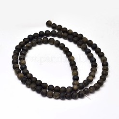 Bereift natürliche goldene Glanz Obsidian runden Perle Stränge&nbsp;G-F266-04-4mm