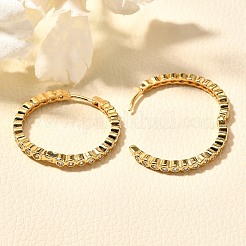 Orecchini a cerchio da donna in ottone placcato a cremagliera con micro pavé di zirconi cubici trasparenti&nbsp;EJEW-C125-17A-G