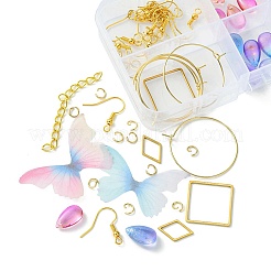 DIY-Set zur Herstellung baumelnder Ohrringe aus Polyester mit Schmetterlingen und Edelstahl&nbsp;DIY-FS0006-32